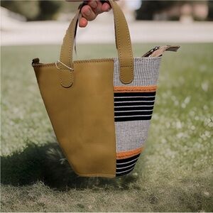 Sarep + Rose Handcrafted Tan and Black Crossbody Bag